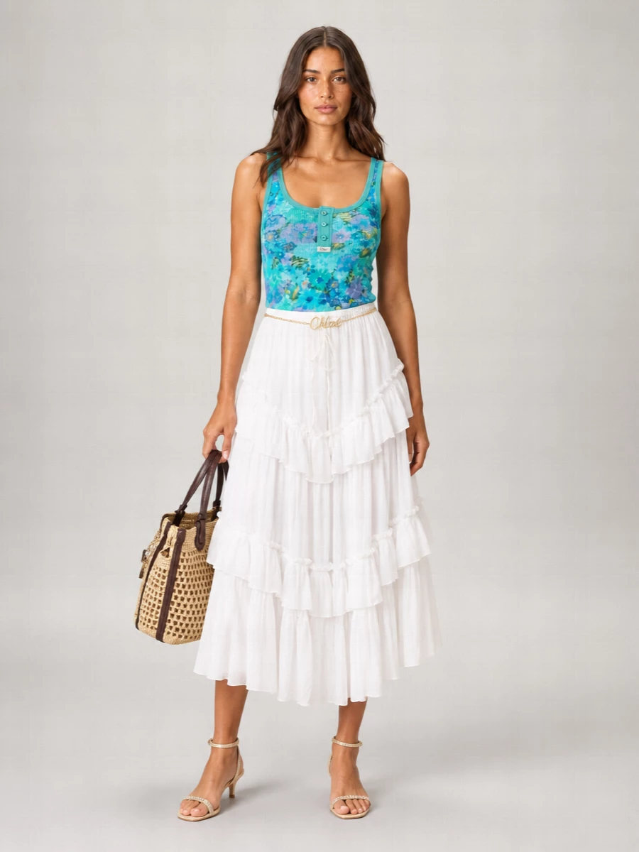 Chloé Ribbed Printed Scoop-Neck Sleeveless Top