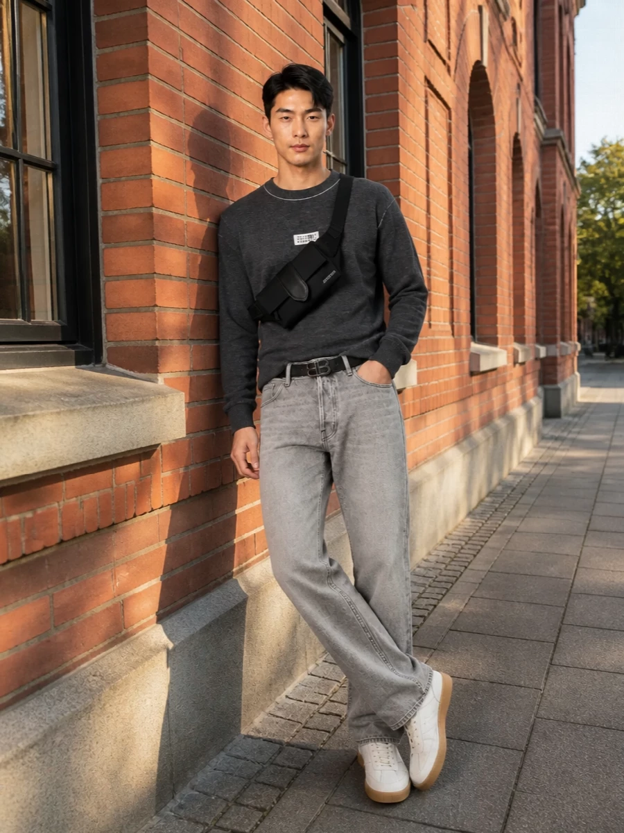 Mm6 knit grey jeans margiela sneakers outfit