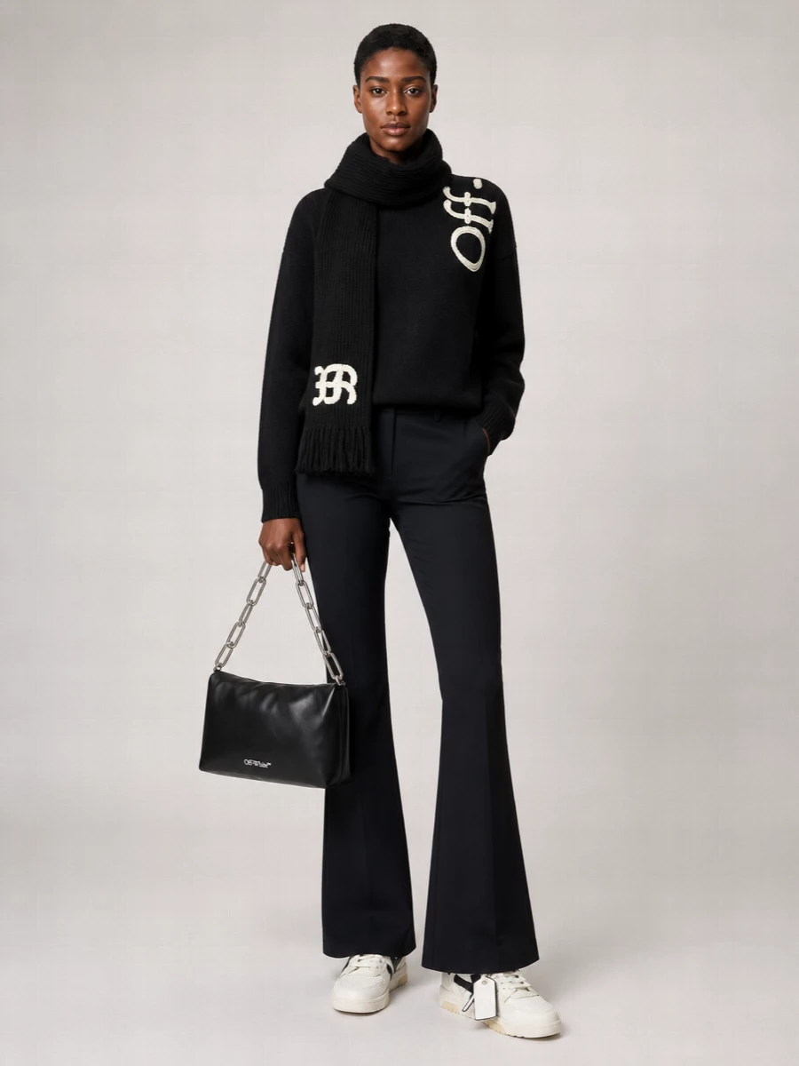 Off-White Merino Wool Vertical Bookish Crewneck Sweater