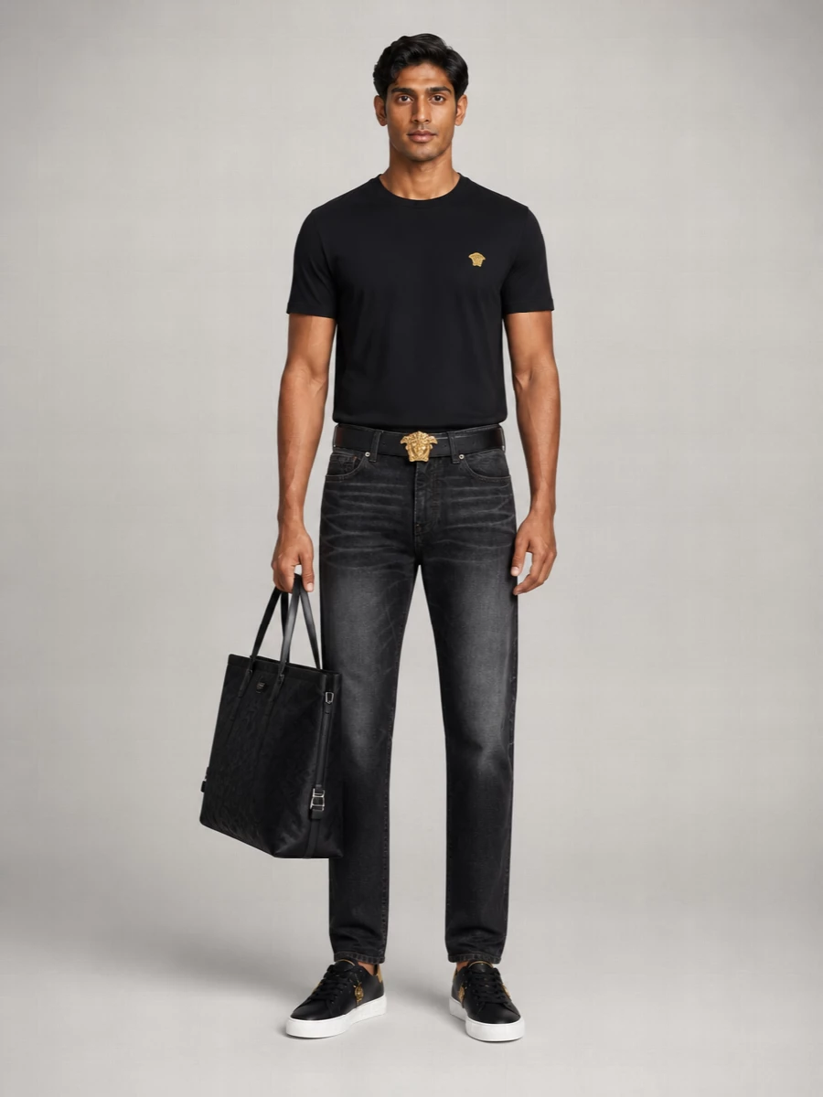 Versace Cotton Medusa Embroidered Crew Neck T-Shirt
