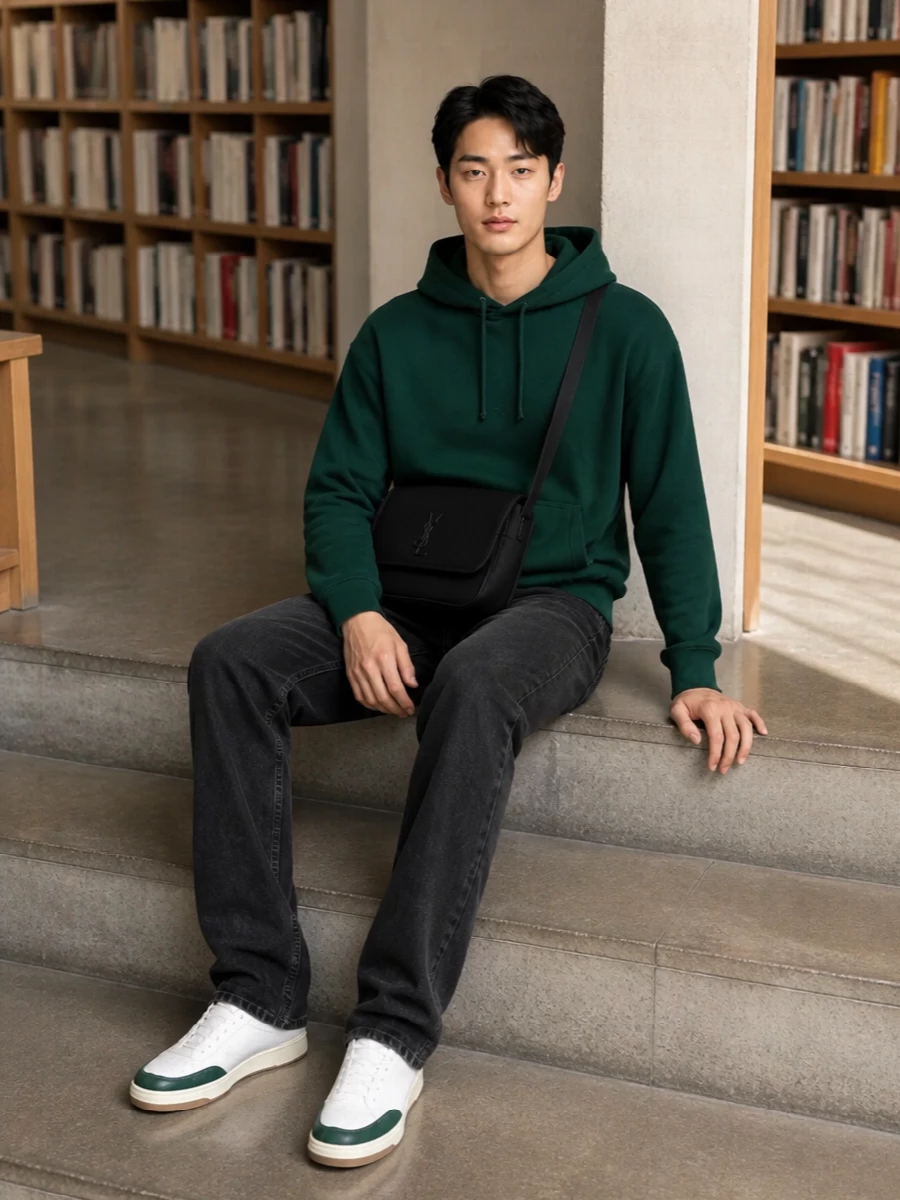 Saint laurent green hoodie washed black jeans