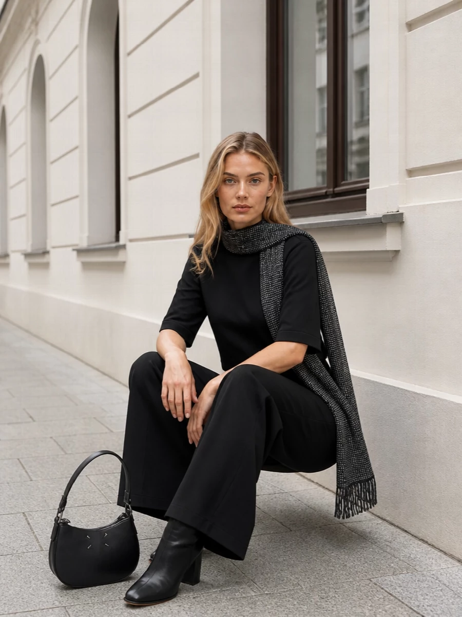 Moncler mock neck wide leg trousers boots