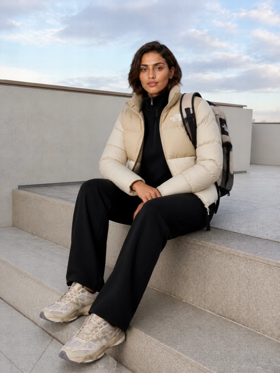 North face puffer black fleece track pants sneakers