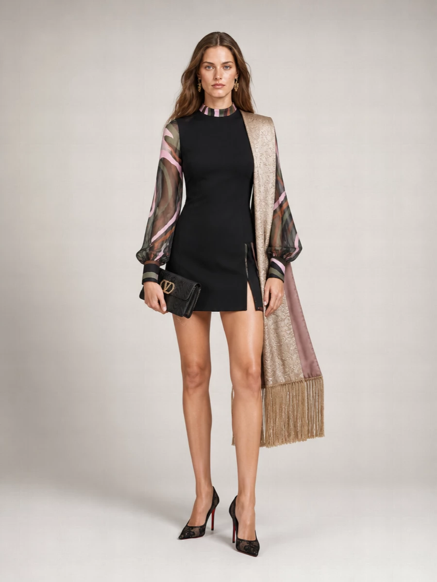 Pucci Viscose Marmo Print Long-Sleeve Mini Dress