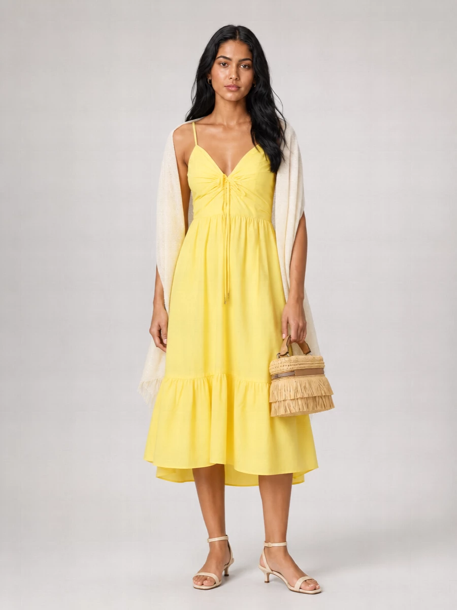 Michael Kors V-Neck Cotton Midi Dress