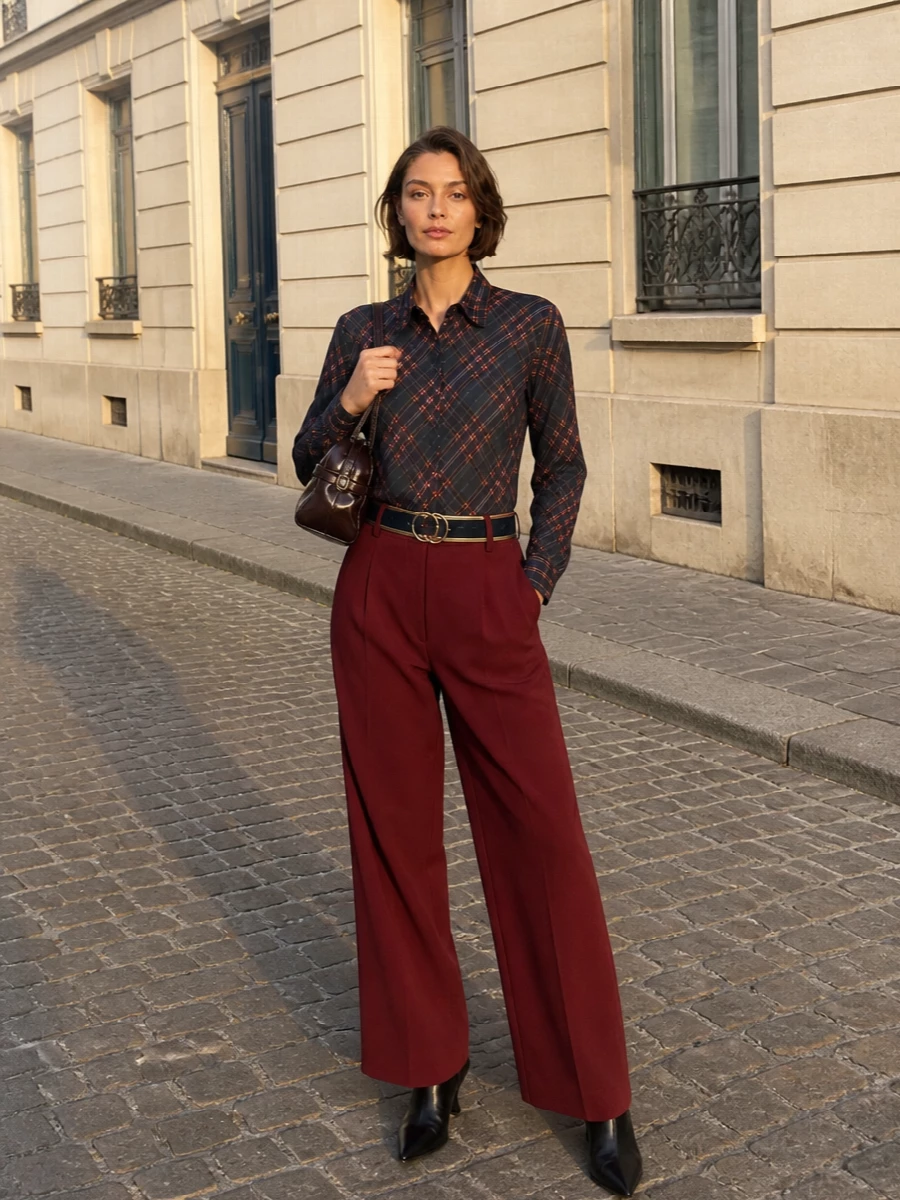 Dries van noten plaid shirt burgundy trousers