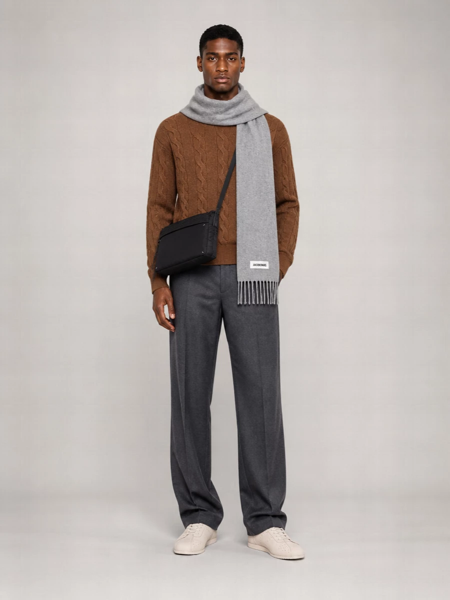Ami Paris Braided-Knit Wool Crewneck Sweater