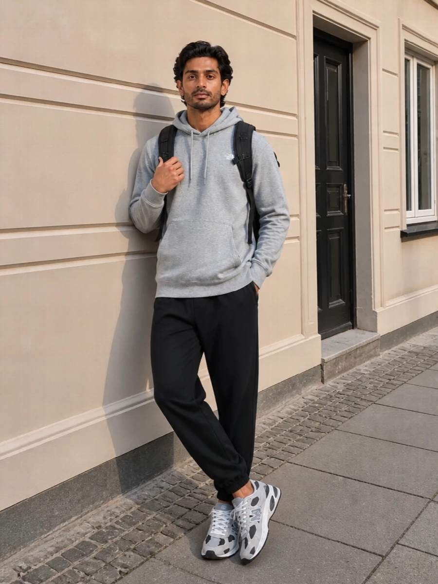 North face grey hoodie black joggers outfit