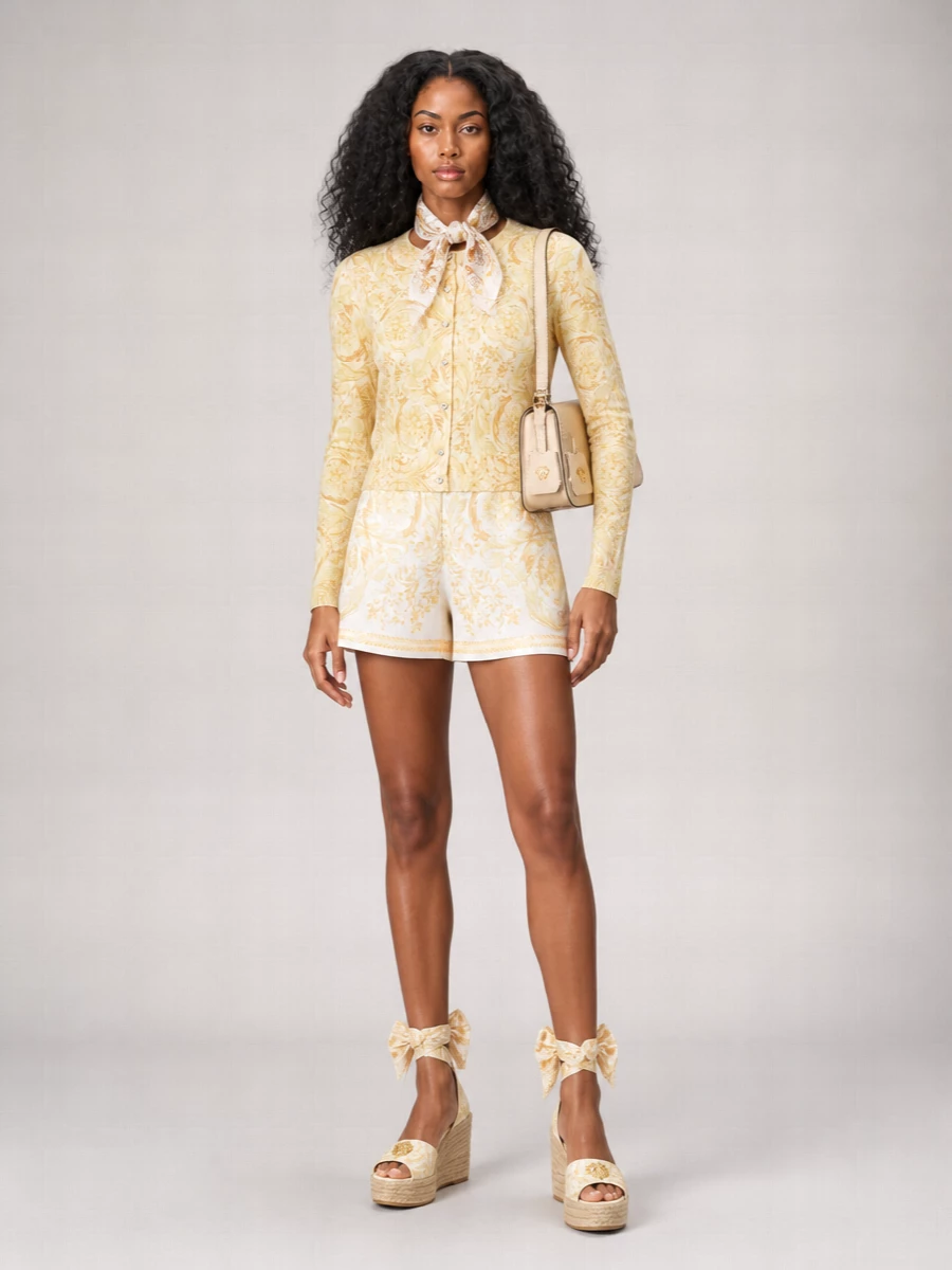 Versace Silk Printed Crew-Neck Long-Sleeve Cardigan