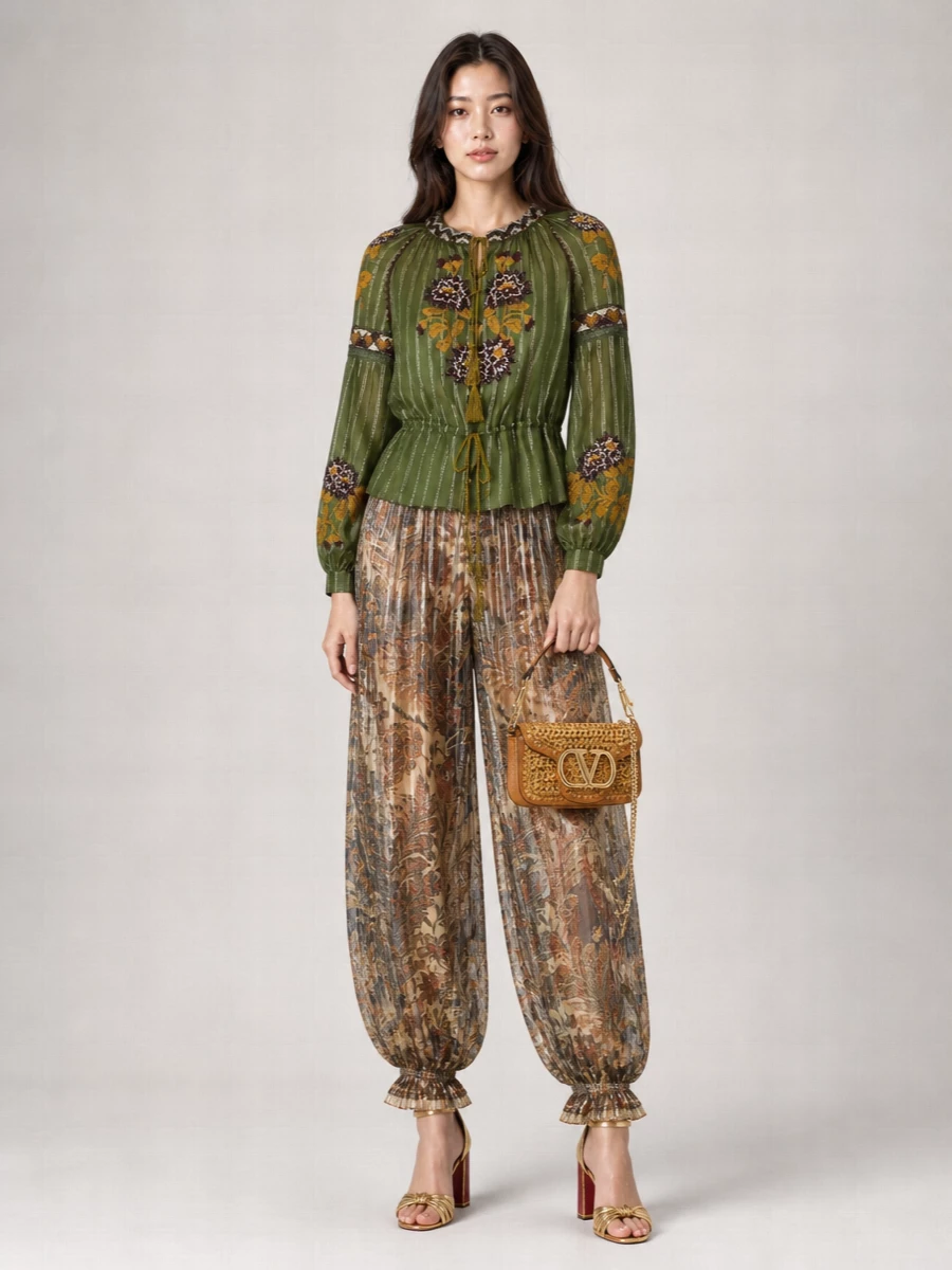 Valentino Silk Printed Wide-Leg Trousers