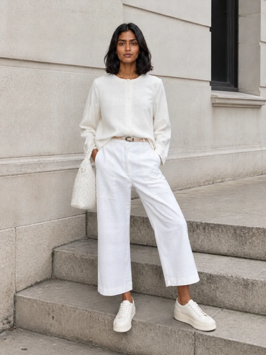 Studio nicholson white wide leg trousers outfit