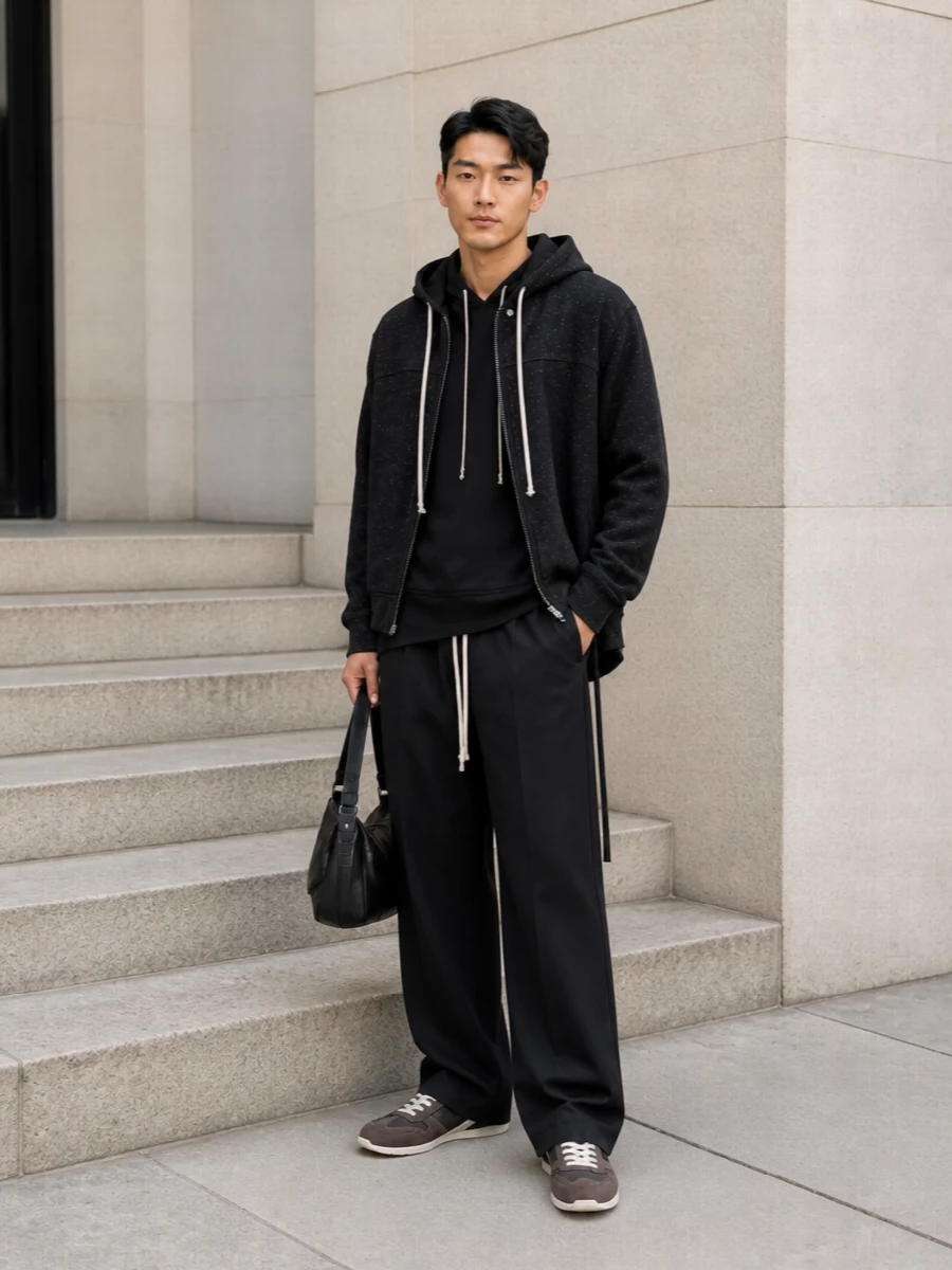 Rick owens hoodie drawstring pants outfit