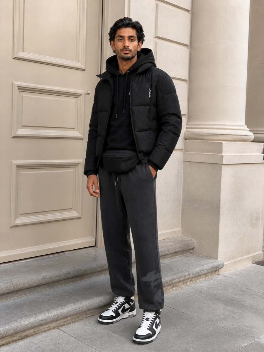 Off white black puffer hoodie joggers hitops
