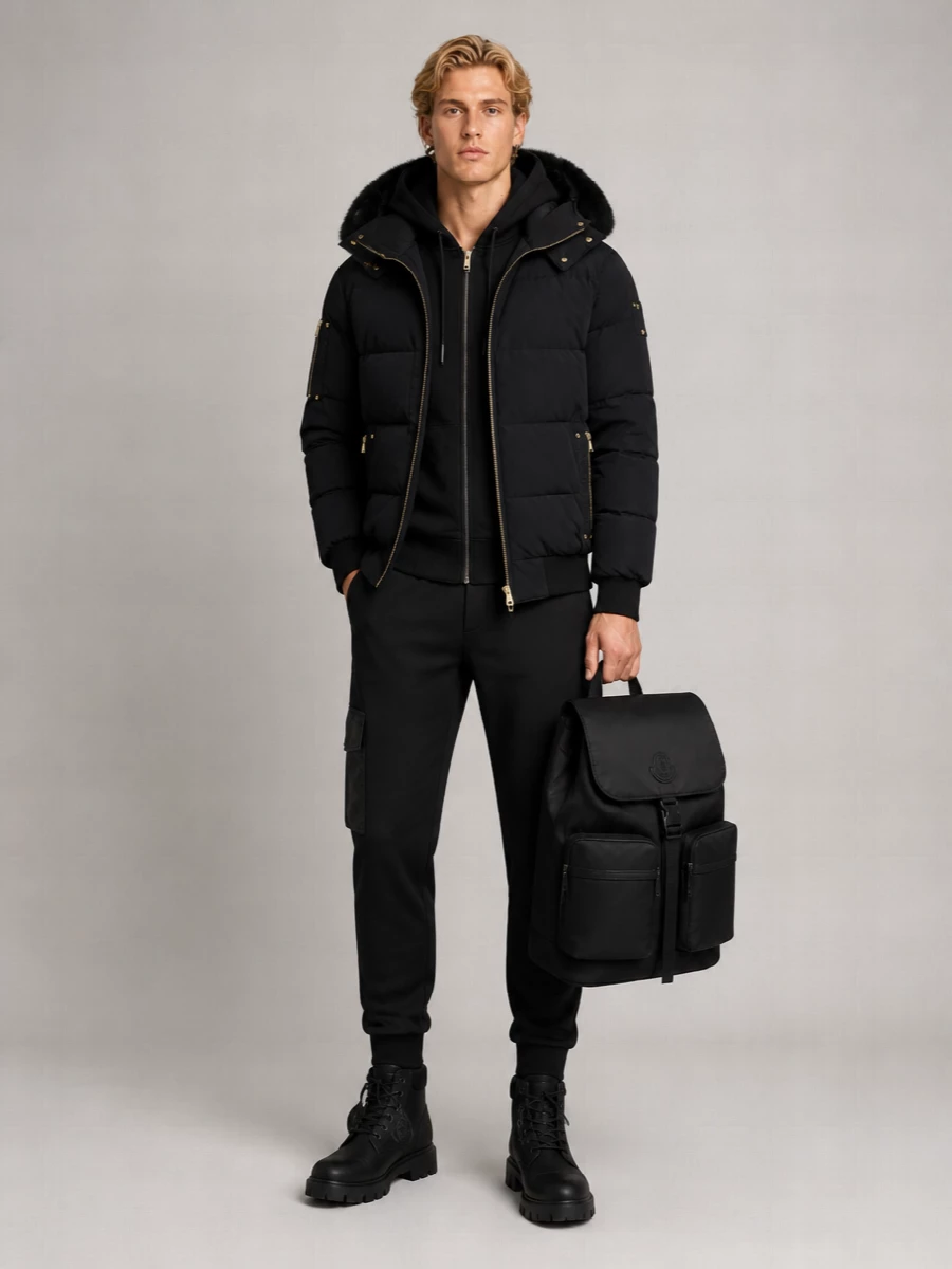 Moose Knuckles Nylon Down Padded Bomber Jacket