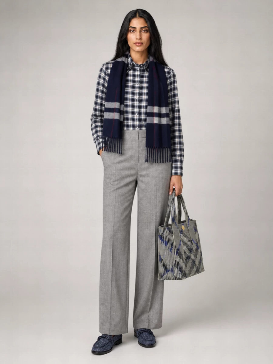 Burberry Cashmere Checked Fringed Scarf