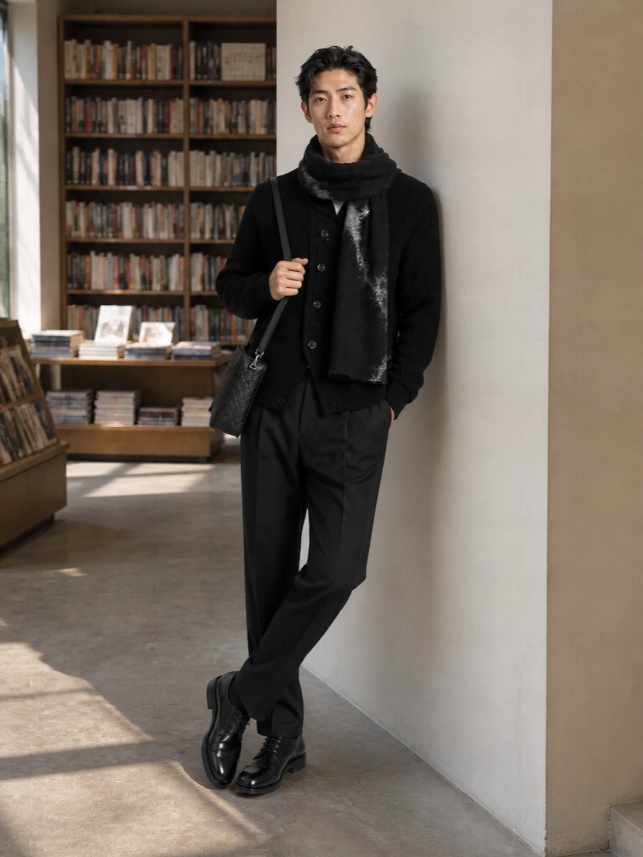Dries van noten black cardigan pleated trousers