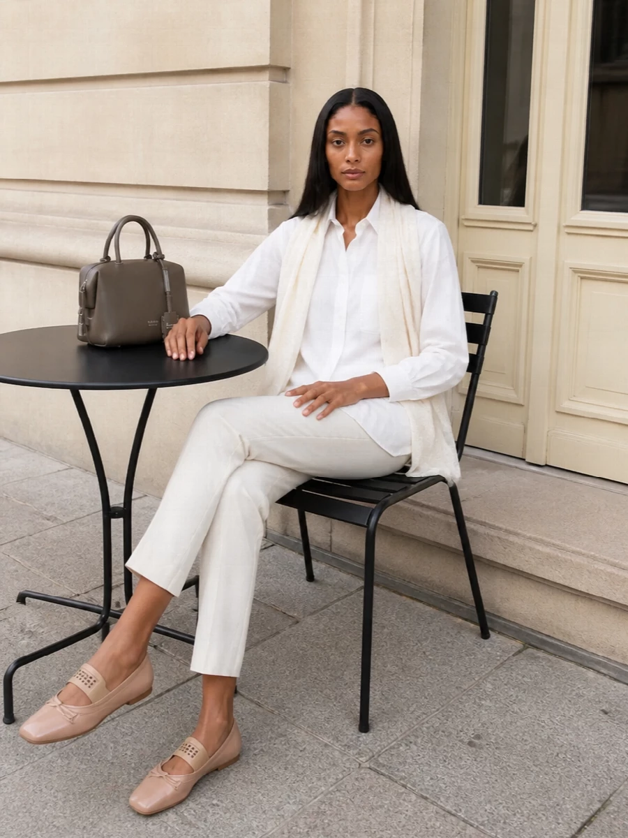 Max mara white shirt ivory tailored trousers outfit