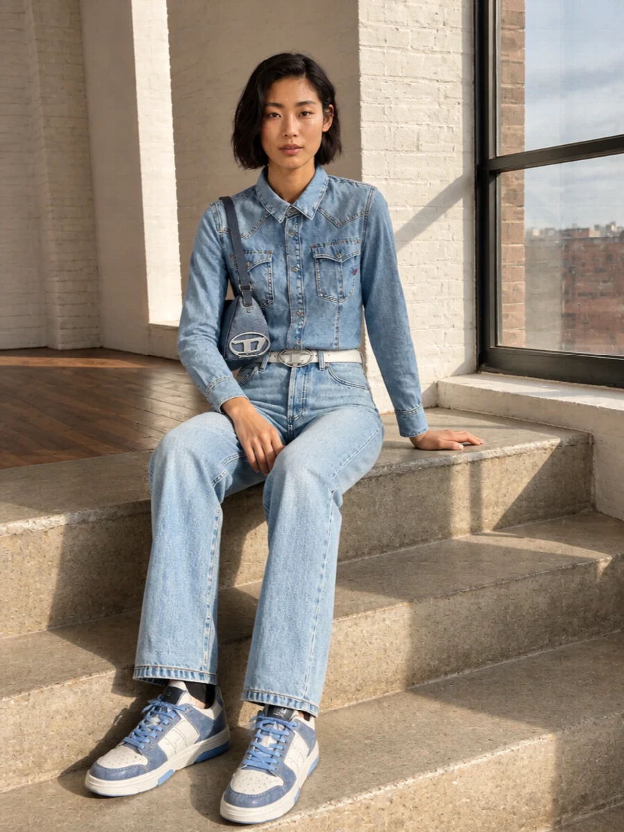 Diesel double denim western shirt straight jeans
