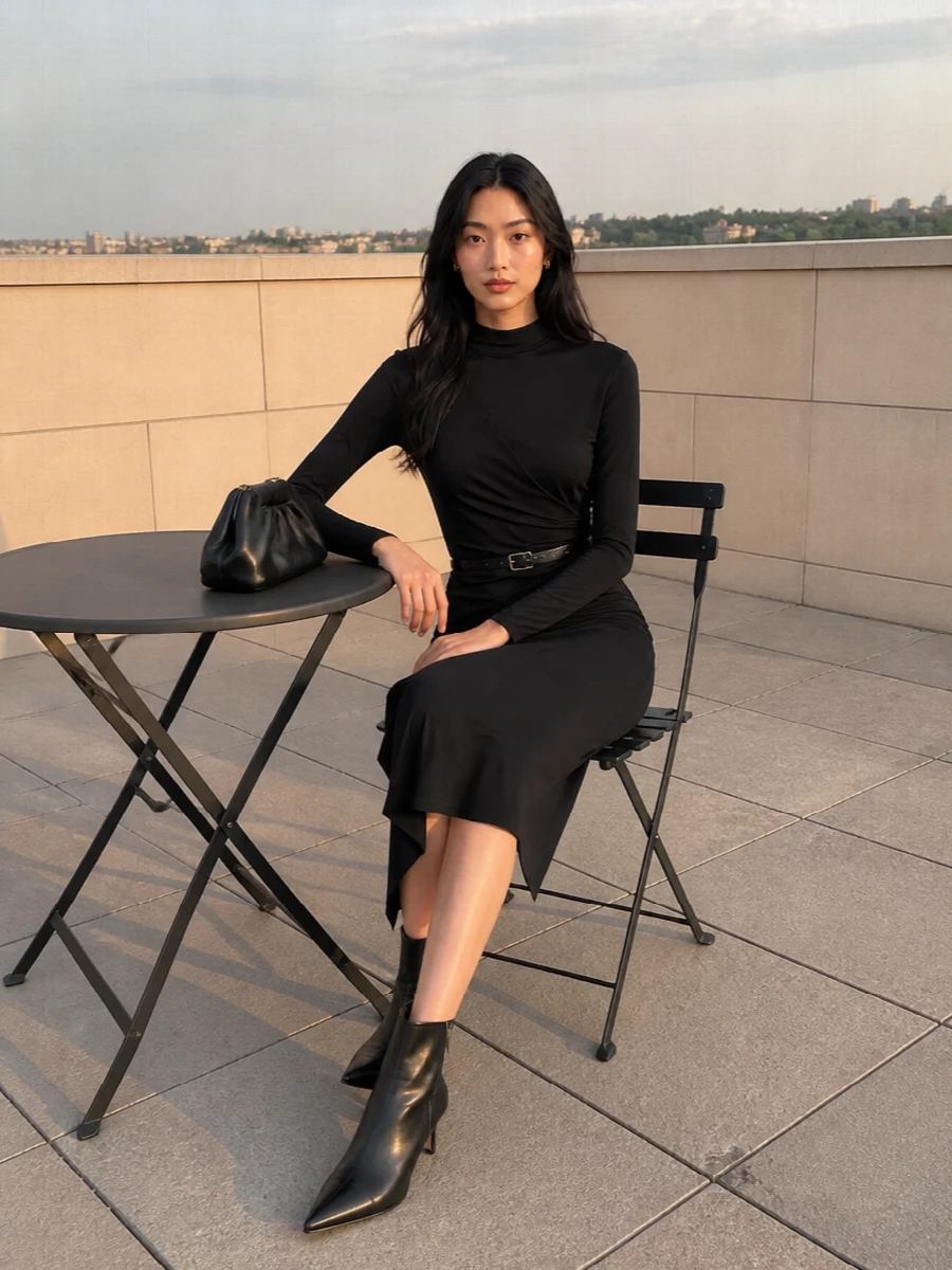 Ermanno firenze black midi dress aeyde boots