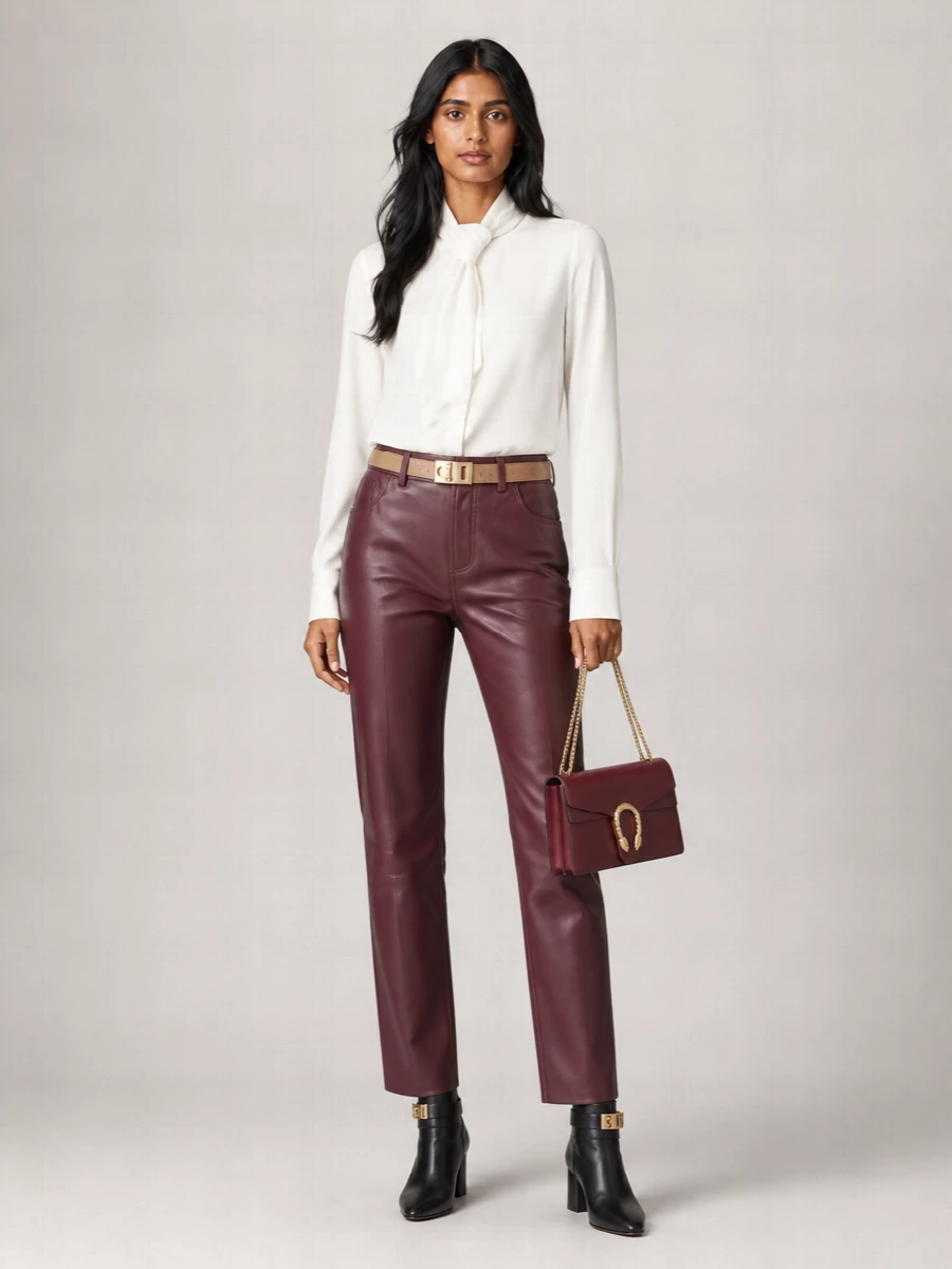 Alberta Ferretti Leather Straight-Leg Trousers