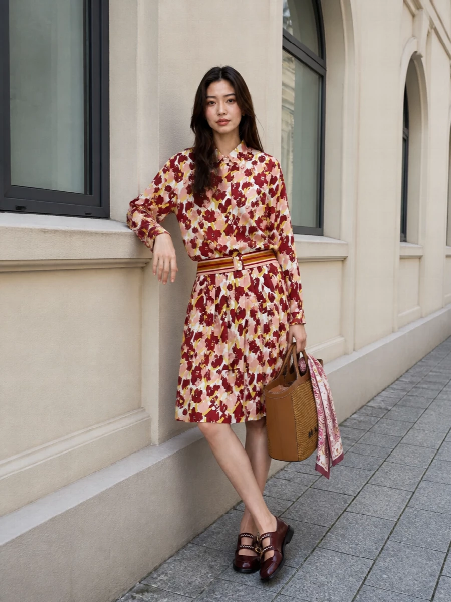 Marni floral skirt outfit burgundy mary janes