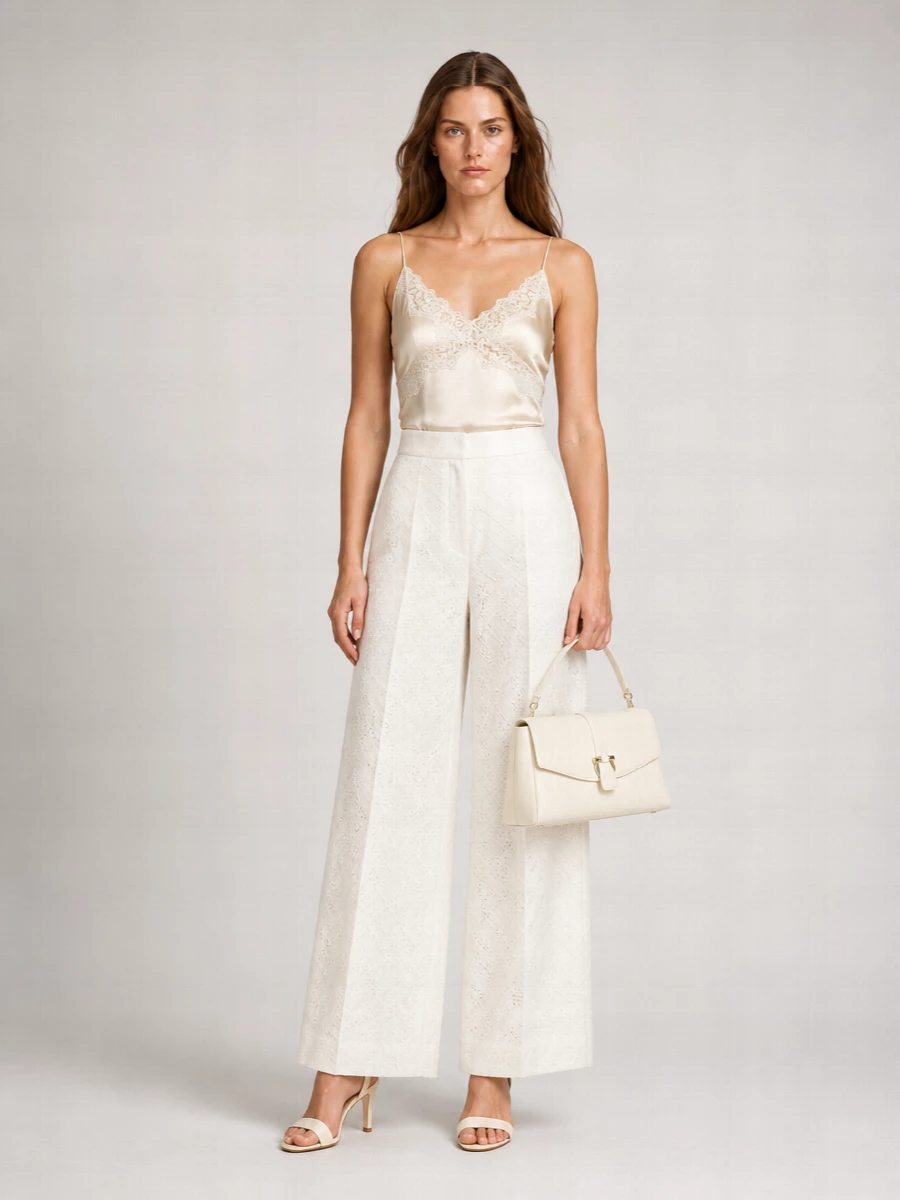 Alberta Ferretti Cotton-Blend Eyelet High-Rise Wide-Leg Trousers