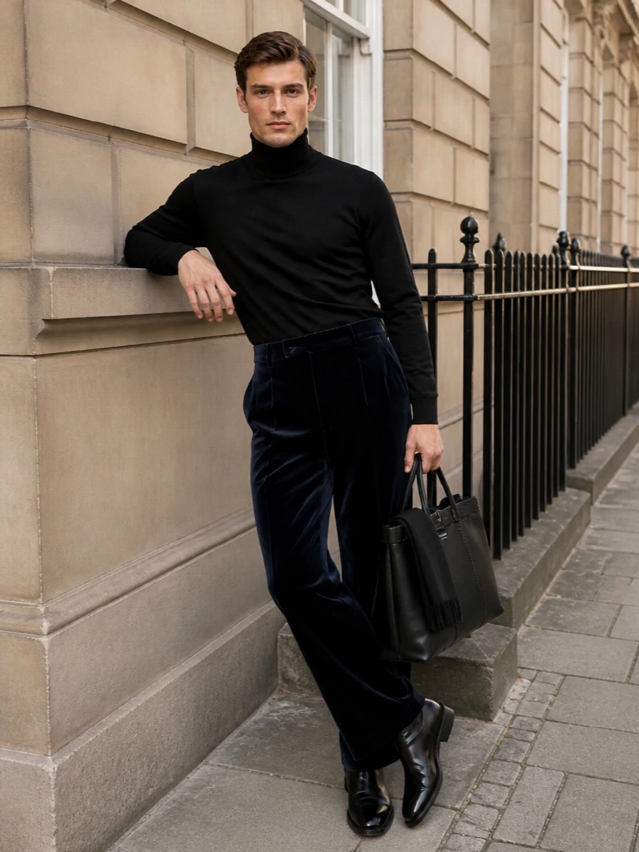 Giorgio armani turtleneck wide leg trouser outfit