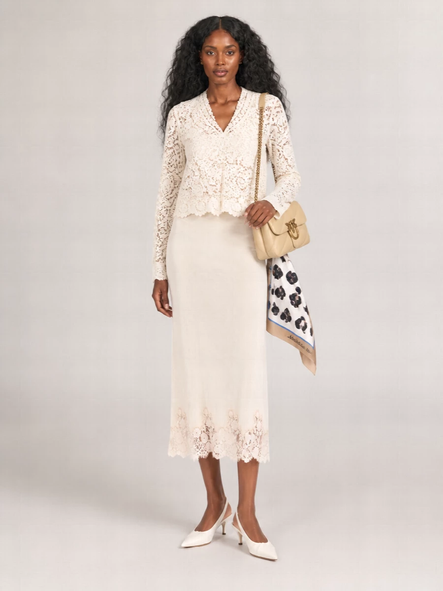 Semicouture Lace-Knit V-Neck Long-Sleeve Knitted Top