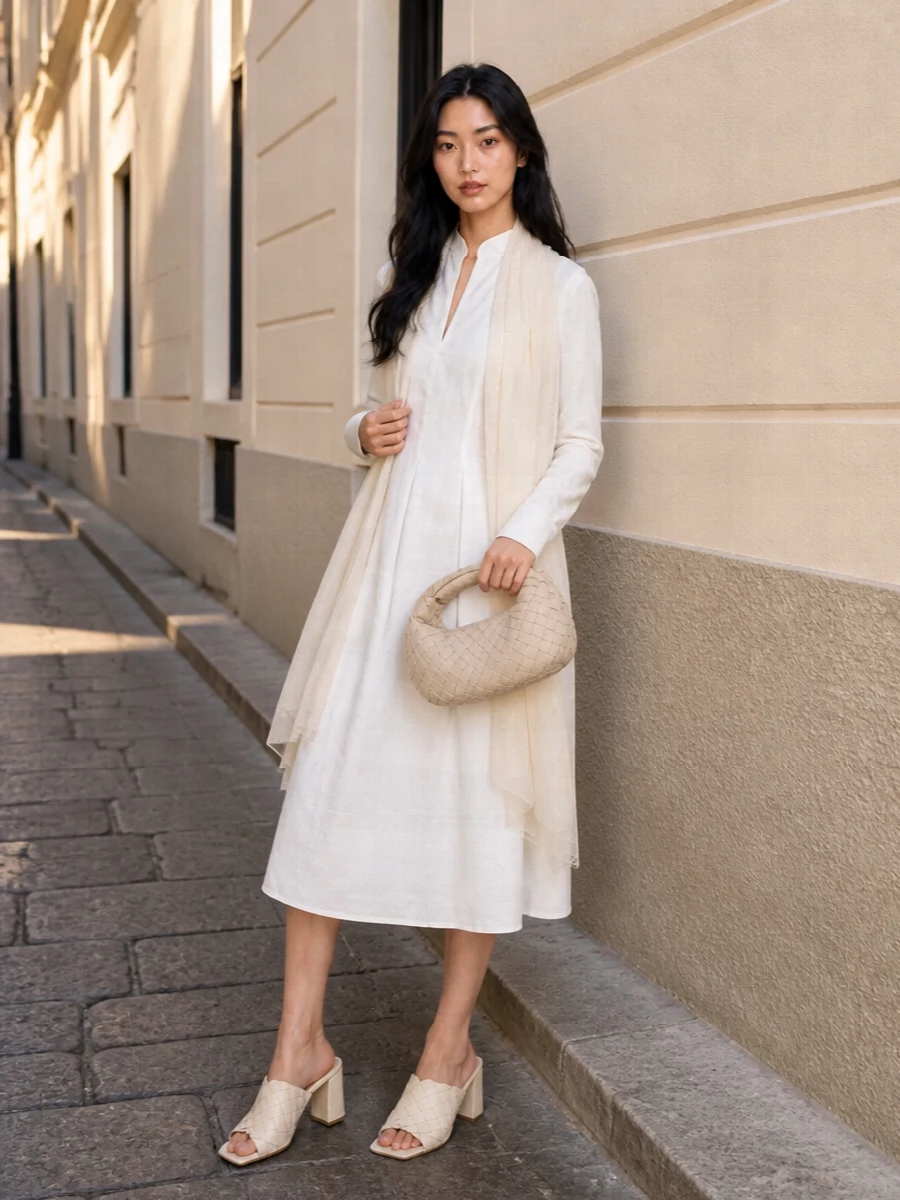 Bottega veneta white midi dress woven mules