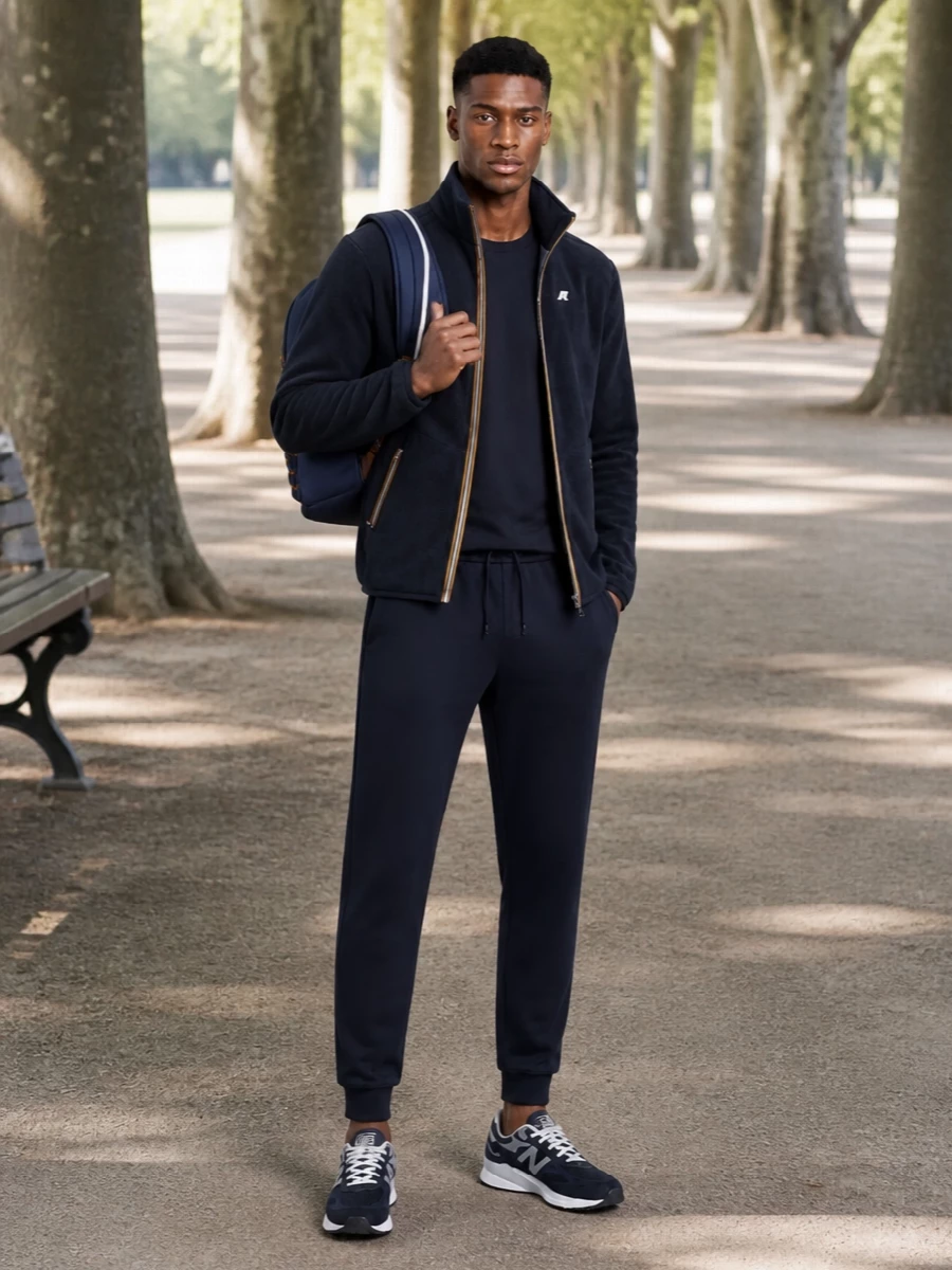 K way navy fleece joggers new balance outfit