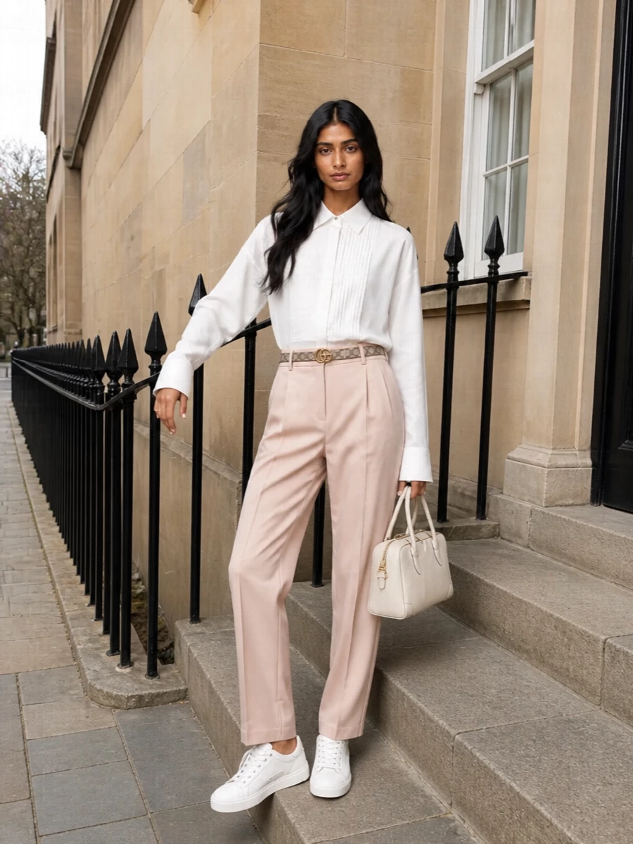 Golden goose tux shirt blush tailored trousers