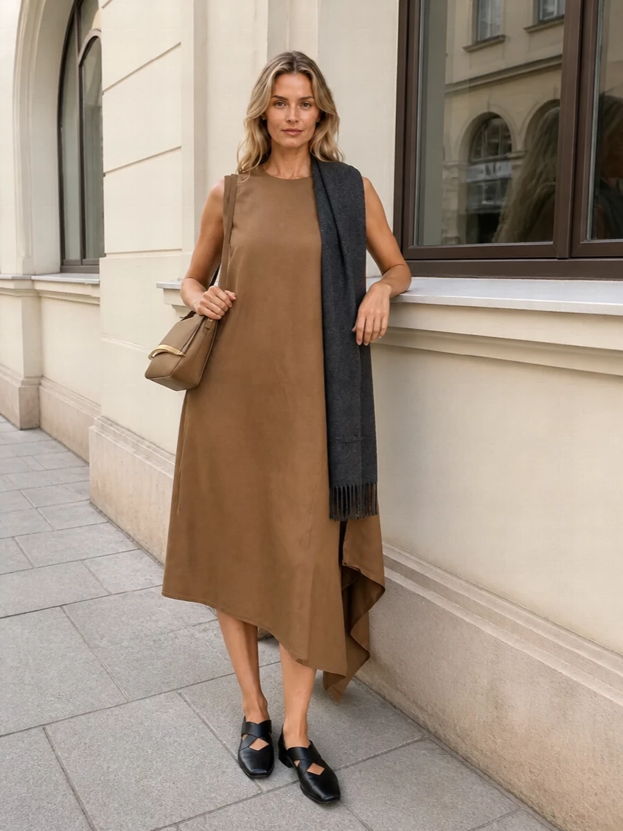 Uma wang camel midi dress tods camel shoulder bag