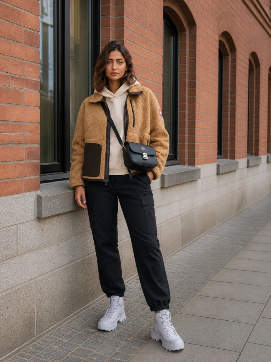 Canada goose fleece jacket cargo pants outfit