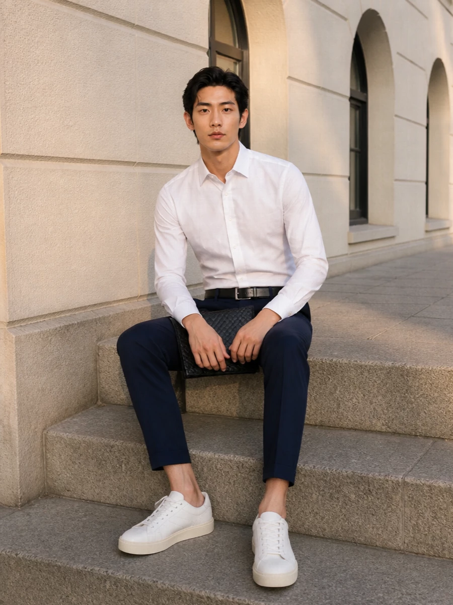 Dolce gabbana white shirt navy chinos outfit
