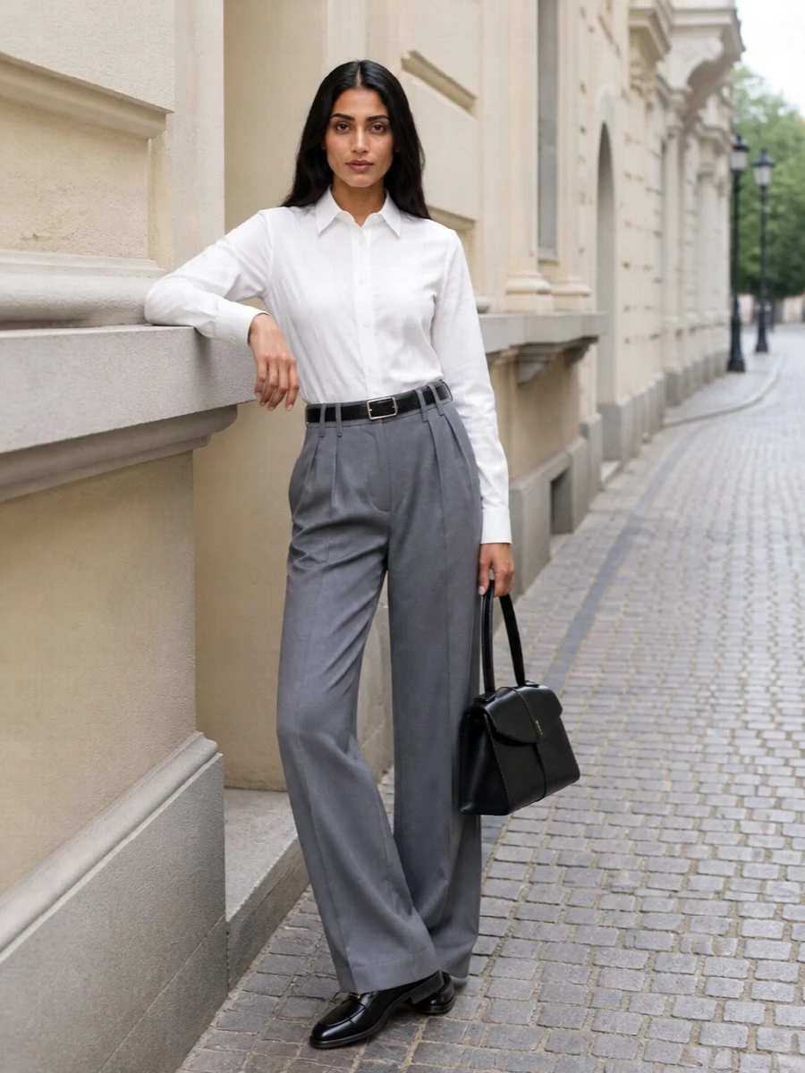 Jil sander grey wide leg trousers white shirt
