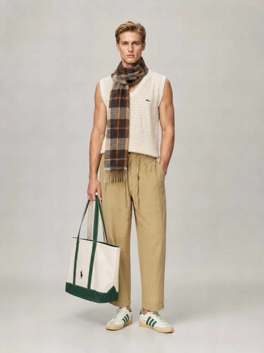 Lacoste Striped V-Neck Sleeveless Knit Vest