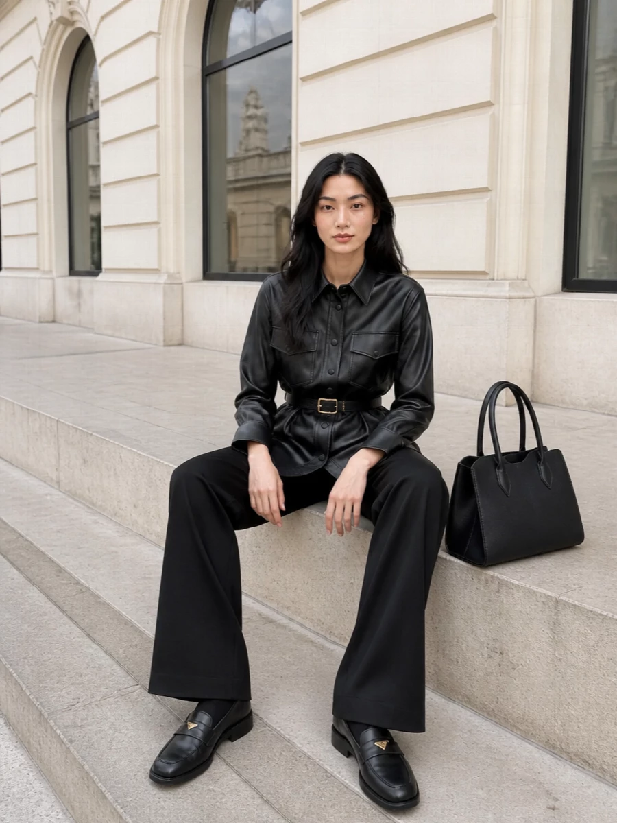 Stella mccartney faux leather shirt wide leg trousers