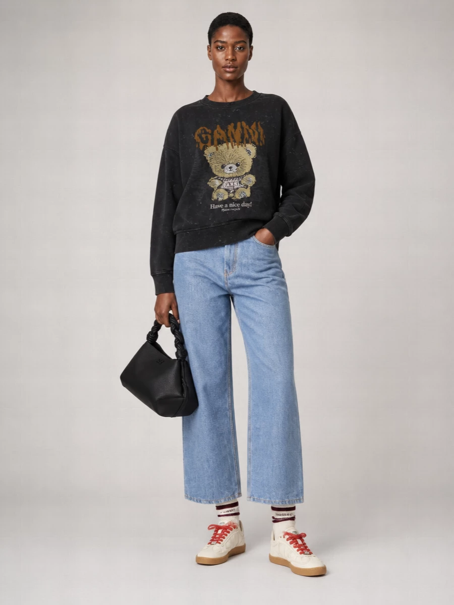 Ganni Cotton Graphic-Print Oversized Sweatshirt