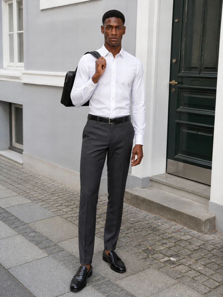 Dolce gabbana charcoal trousers white shirt outfit