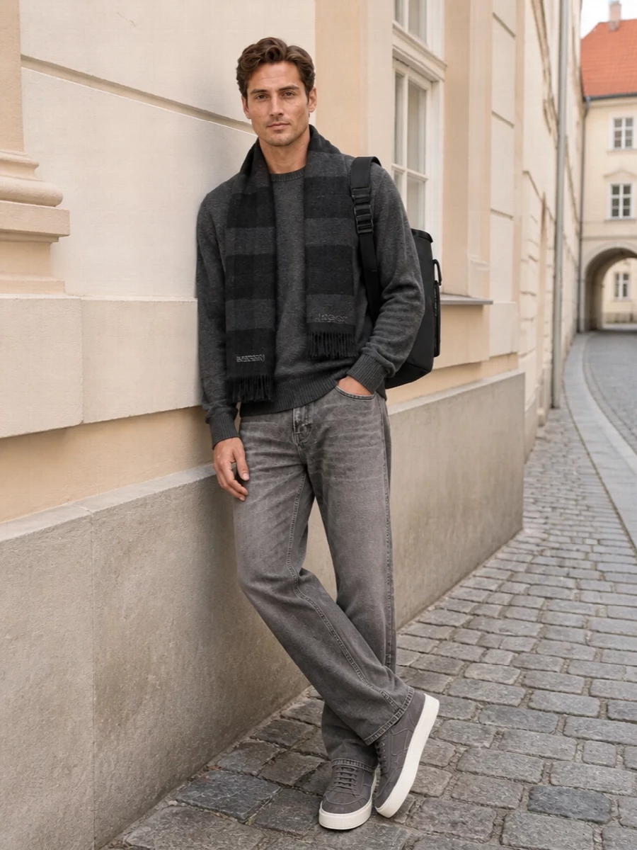 Represent grey knit straight leg denim sneakers