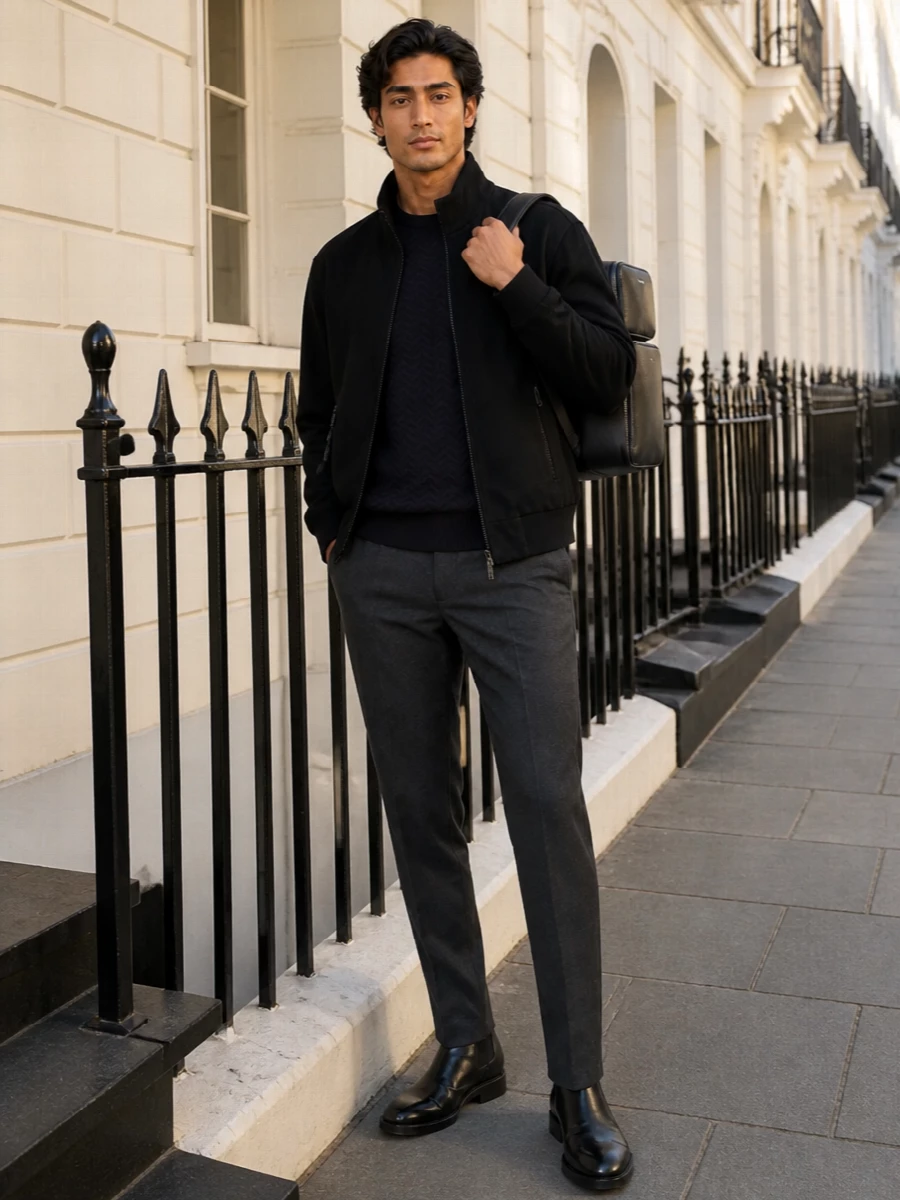 Armani jacket prada trousers chelsea boots