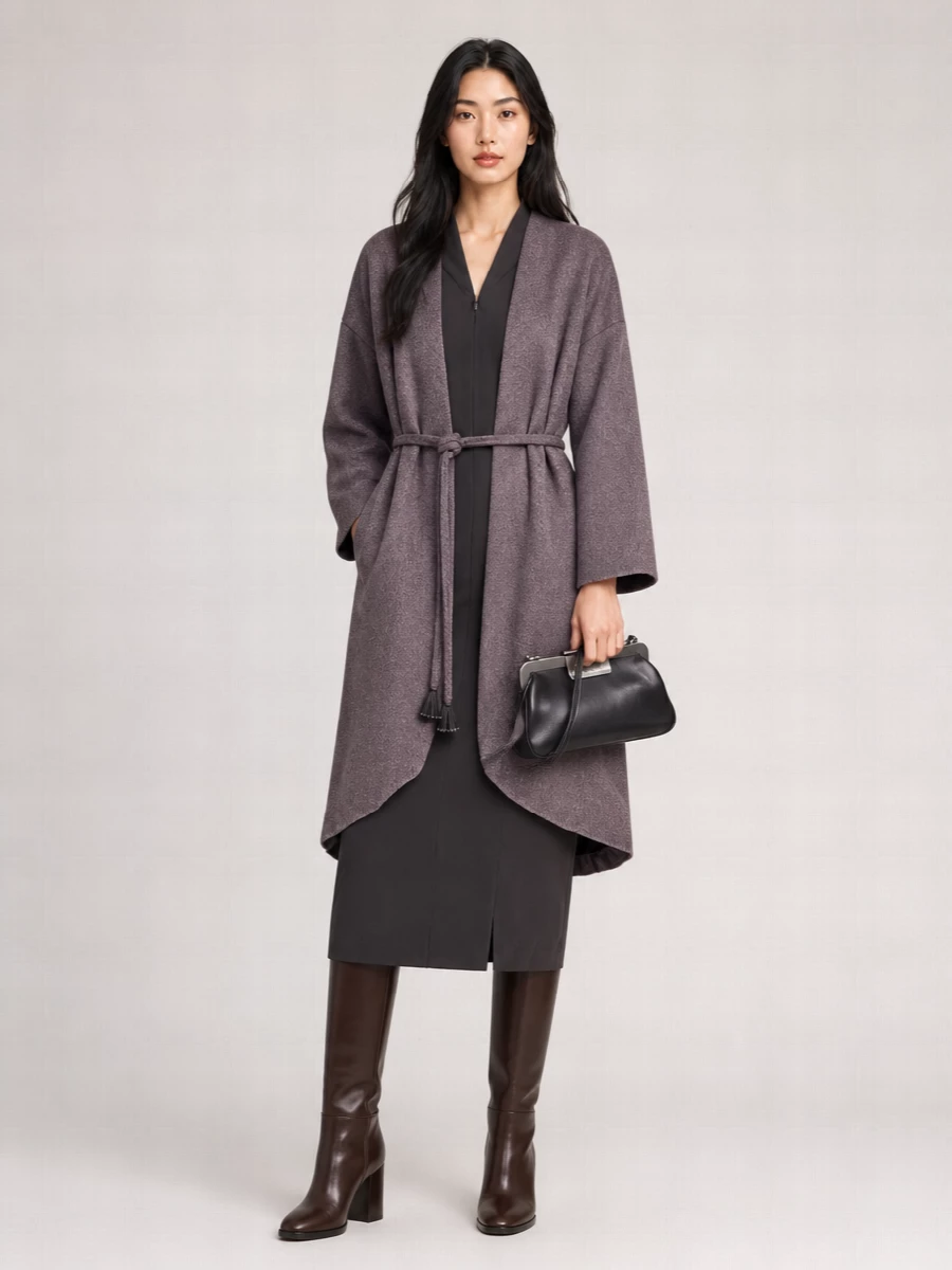 Giorgio Armani Wool Blend Belted V-Neck Caban Coat