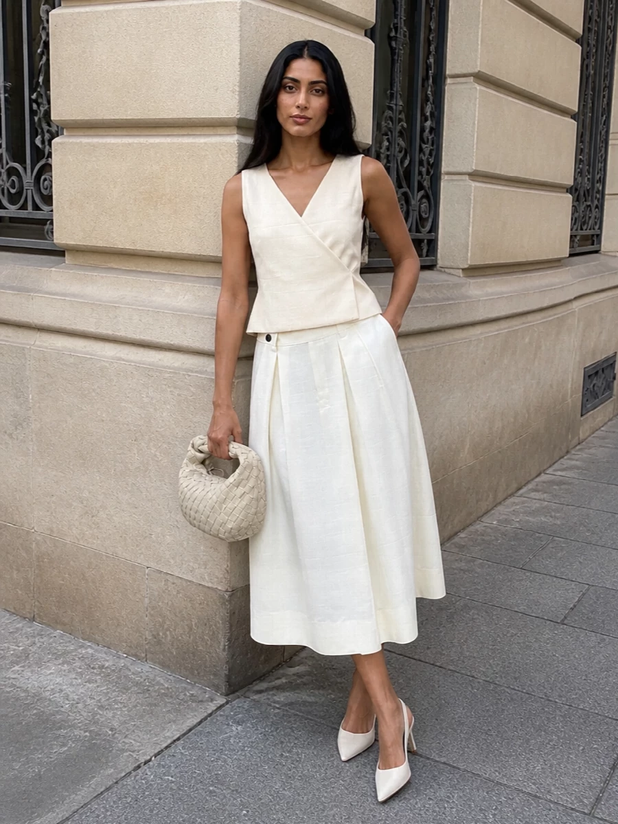 Brunello cucinelli ivory midi skirt outfit