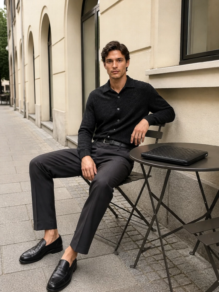 Our legacy charcoal trouser collared cardigan loafers