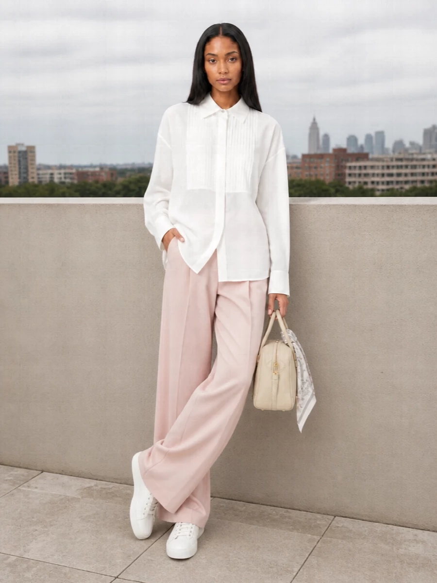 Golden goose blush wide leg trousers white shirt