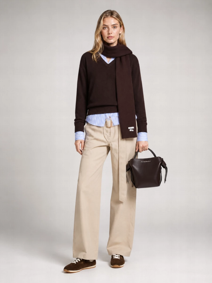 Acne Studios Wool V-Neck Layered Long-Sleeve Sweater