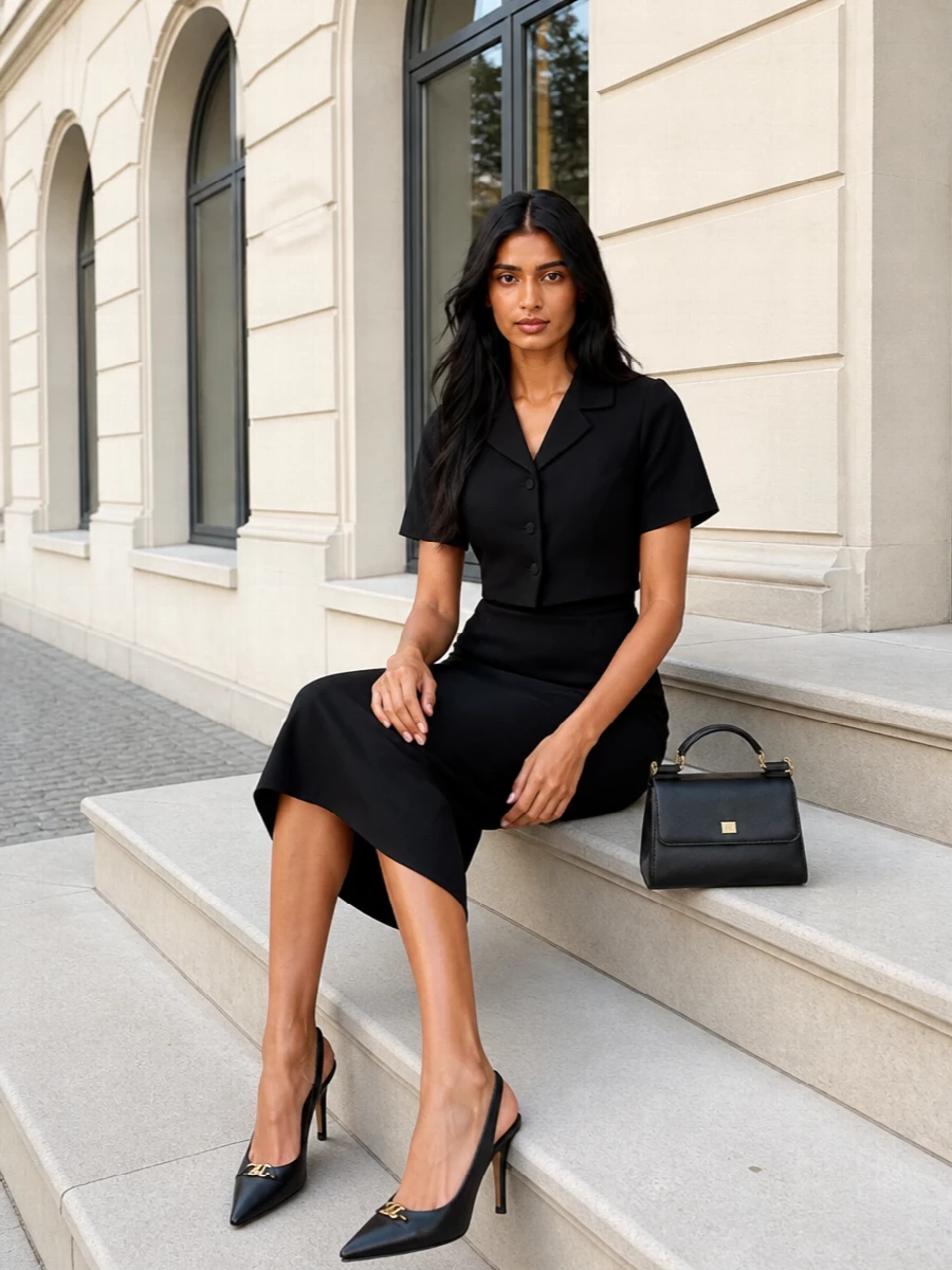 Dolce gabbana black midi dress outfit