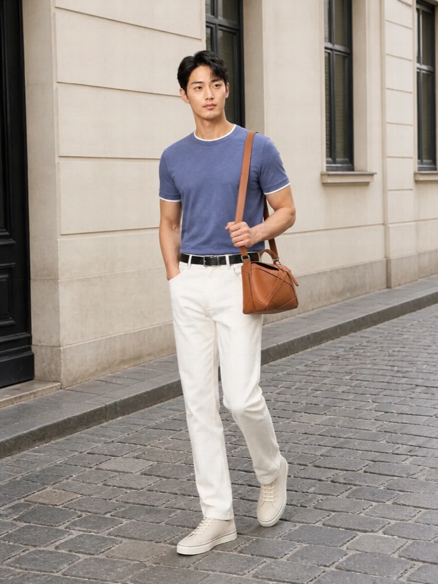 Brunello cucinelli tee off white straight trousers