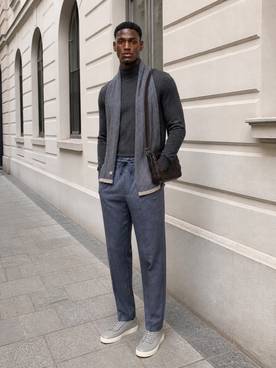 Brunello cucinelli charcoal sweater slate trouser