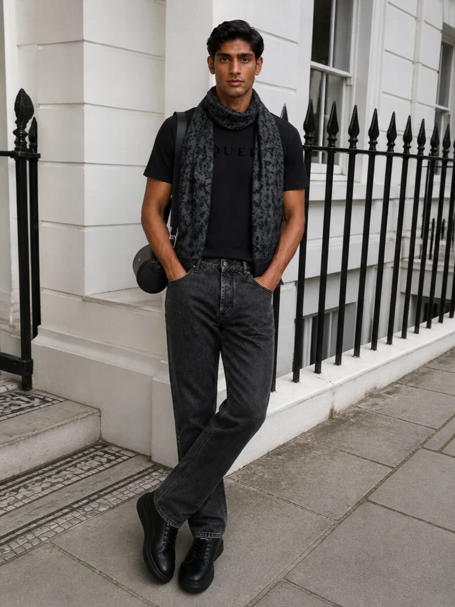 Alexander mcqueen black logo t shirt outfit